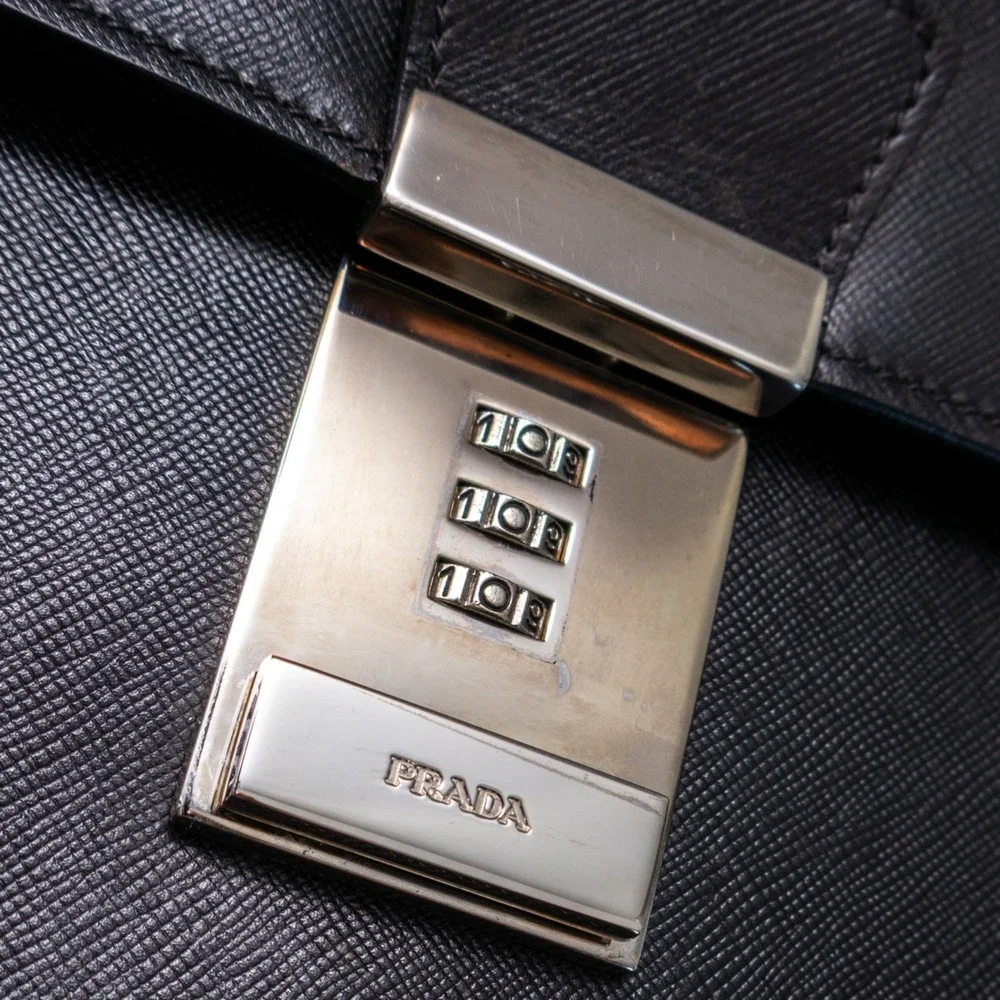 Rare‎ PRADA Saffiano Business Bag Briefcase Dial Type Leather Black Men's
